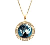 FZMVSQH Bench Under Tree Diamond Necklace for Women Girlfriend 20" Chain Hypoallergenic Jewelry Memorial Couple Necklace Custom Photo Pendant Necklaces Birthday Anniversary Romantic Gift for Her, One