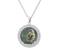 FZMVSQH Bird on Rainy Day Diamond Necklace for Women Girlfriend 20" Chain Hypoallergenic Jewelry Memorial Couple Necklace Custom Photo Pendant Necklaces Birthday Anniversary Romantic Gift for Her, One