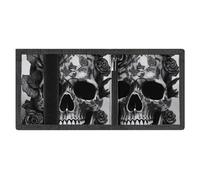 FZMVSQH Black Skull Rose Mens Trifold Wallet Minimalist Wallet for Men, Rfid Blocking Wallets, 8 Credit Card Holder 1 Note Pocket Coin Pocket & Id Window, Slim Velcro Tri Fold Wallets