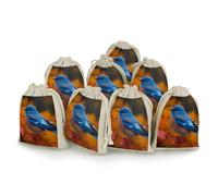 FZMVSQH Blue Bird And Leaves 8 PCS Cotton Drawstring Bags Reusable Muslin Bags Natural Cotton Bag with Drawstring Small Jewelry Pouch for Party Wedding Fabric Gift Bag for Spice Herb Candy Soap