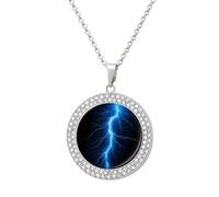FZMVSQH Blue Lightning Diamond Necklace for Women Girlfriend 20" Chain Hypoallergenic Jewelry Memorial Couple Necklace Custom Photo Pendant Necklaces Birthday Anniversary Romantic Gift for Her, One