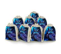 FZMVSQH Blue Owl 8 PCS Cotton Drawstring Bags Reusable Muslin Bags Natural Cotton Bag with Drawstring Small Jewelry Pouch for Party Wedding Fabric Gift Bag for Spice Herb Candy Soap