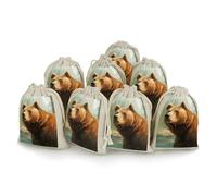 FZMVSQH Brown Bear Water And Trees 8 PCS Cotton Drawstring Bags Reusable Muslin Bags Natural Cotton Bag with Drawstring Small Jewelry Pouch for Party Wedding Fabric Gift Bag for Spice Herb Candy Soap