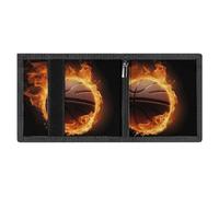FZMVSQH Burning Basketball Pictures Mens Trifold Wallet Minimalist Wallet for Men, Rfid Blocking Wallets, 8 Credit Card Holder 1 Note Pocket Coin Pocket & Id Window, Slim Velcro Tri Fold Wallets