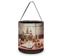 FZMVSQH Chemistry Lab Halloween Trick Or Treat Bag with Handle | Candy Bucket, 8x8in, Black Liner, Foldable Goody Shopping Tote, Easter Egg Hunt Basket, Reusable Holiday Party Favor Gift Bag