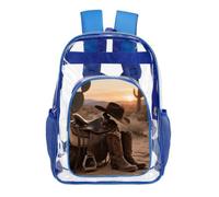 FZMVSQH Clear Backpack Stadium Approved Transparent Pvc Bookbag, Blue | Cowboy Hat And Boot, Adjustable Luggage Strap for Suitcases, Work Travel Concert Stadium Events Festival Beach, Blue Pink