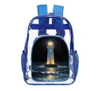FZMVSQH Clear Backpack Stadium Approved Transparent Pvc Bookbag, Blue | Lighthouse, Adjustable Luggage Strap for Suitcases, Work Travel Concert Stadium Events Festival Beach, Blue Pink