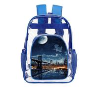 FZMVSQH Clear Backpack Stadium Approved Transparent Pvc Bookbag, Blue | Moon Light New York City, Adjustable Luggage Strap for Suitcases, Work Travel Concert Stadium Events Festival Beach,
