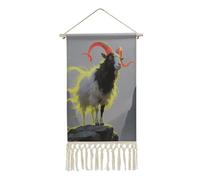 FZMVSQH Cotton-Linen Standing Glowing Goat Wall Tapestry with Decorative Tassels & Wooden Rod Vertical Tapestry Bohemian Macrame Wall Hanging for Living Room Bedroom Home Office Dorm Decor 20x10