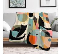FZMVSQH Custom Flannel Fleece Throw Blanket 50x60 Warm Cozy Mid-Century Modern Art Cat Throws for Couch Sofa Bed Lightweight Breathable Decorative Farmhouse Blanket for Home Office Decor All Season