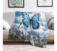 FZMVSQH Custom Flannel Fleece Throw Blanket 60x80 Warm Cozy Blue Butterfly and Clouds Throws for Couch Sofa Bed Lightweight Breathable Decorative Farmhouse Blanket for Home Office Decor All Season
