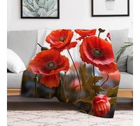 FZMVSQH Custom Flannel Fleece Throw Blanket 60x80 Warm Cozy Vivid Poppy Flowers Throws for Couch Sofa Bed Lightweight Breathable Decorative Farmhouse Blanket for Home Office Decor All Season