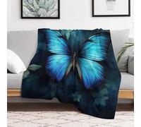FZMVSQH Custom Flannel Fleece Throw Blanket Warm Cozy Blue Butterfly Throws for Couch Sofa Bed Lightweight Breathable Decorative Farmhouse Blanket for Home Office Decor All Season