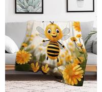 FZMVSQH Custom Flannel Fleece Throw Blanket Warm Cozy Cute Bees Daisy Flower Throws for Couch Sofa Bed Lightweight Breathable Decorative Farmhouse Blanket for Home Office Decor All Season