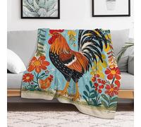 FZMVSQH Custom Flannel Fleece Throw Blanket Warm Cozy Rooster and Chicken Print Throws for Couch Sofa Bed Lightweight Breathable Decorative Farmhouse Blanket for Home Office Decor All Season