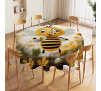 FZMVSQH Cute Bees Daisy Flower 70 Inch Round Tablecloth for 30-54 Inch Tables Wrinkle Free Table Cloths Polyester Fabric Washable Dining Table Cover for Wedding Birthday Party Buffet Banquet Decor