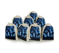 FZMVSQH Dark Blue Butterflies 8 PCS Cotton Drawstring Bags Reusable Muslin Bags Natural Cotton Bag with Drawstring Small Jewelry Pouch for Party Wedding Fabric Gift Bag for Spice Herb Candy Soap