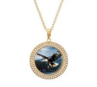 FZMVSQH Eagle At Hunting Diamond Necklace for Women Girlfriend 20" Chain Hypoallergenic Jewelry Memorial Couple Necklace Custom Photo Pendant Necklaces Birthday Anniversary Romantic Gift for Her, One
