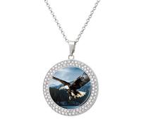 FZMVSQH Eagle At Hunting Diamond Necklace for Women Girlfriend 20" Chain Hypoallergenic Jewelry Memorial Couple Necklace Custom Photo Pendant Necklaces Birthday Anniversary Romantic Gift for Her, One