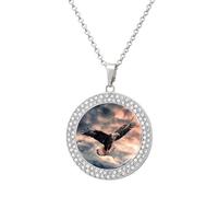 FZMVSQH Eagle In The Sky Diamond Necklace for Women Girlfriend 20" Chain Hypoallergenic Jewelry Memorial Couple Necklace Custom Photo Pendant Necklaces Birthday Anniversary Romantic Gift for Her, One
