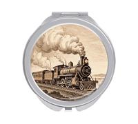 FZMVSQH Etching Train Compact Mirror 1x/2x Magnification Round Travel Makeup Mirror Double Sided Portable Handheld Mirrrors for Pocket Purse Travel Essentials Gift for Women Girl