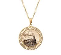 FZMVSQH Etching Train Diamond Necklace for Women Girlfriend 20" Chain Hypoallergenic Jewelry Memorial Couple Necklace Custom Photo Pendant Necklaces Birthday Anniversary Romantic Gift for Her, One