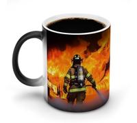FZMVSQH Firefighter Fireman Flame Magic Coffee Mug Cups Personalized Color Changing Mug Heat Sensitive Heat Changing Coffee Mugs with Handle 11 Oz Mugs Funny Ceramic Cup for Tea/Latte/Milk/Cocoa