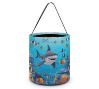 FZMVSQH Fish Ocean Theme Halloween Trick Or Treat Bag with Handle | Candy Bucket, 8x8in, Black Liner, Foldable Goody Shopping Tote, Easter Egg Hunt Basket, Reusable Holiday Party Favor Gift Bag