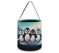 FZMVSQH Five Cute Penguins Halloween Trick Or Treat Bag with Handle | Candy Bucket, 8x8in, Black Liner, Foldable Goody Shopping Tote, Easter Egg Hunt Basket, Reusable Holiday Party Favor Gift Bag