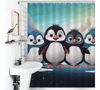 FZMVSQH Five Cute Penguins Shower Curtain for Bathroom Bathtub Waterproof Bath Curtain with 12 Hooks 7 Metal Grommets Machine Washable Polyester Window & Door Curtains Room Divider Decor