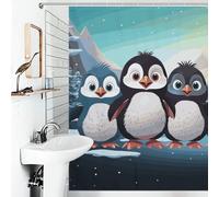 FZMVSQH Five Cute Penguins Shower Curtain for Bathroom Bathtub Waterproof Bath Curtain with 12 Hooks 7 Metal Grommets Machine Washable Polyester Window & Door Curtains Room Divider Decor