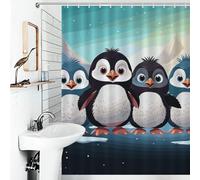 FZMVSQH Five Cute Penguins Shower Curtain for Bathroom Bathtub Waterproof Bath Curtain with 12 Hooks 7 Metal Grommets Machine Washable Polyester Window & Door Curtains Room Divider Decor