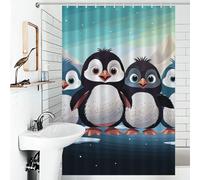 FZMVSQH Five Cute Penguins Shower Curtain for Bathroom Bathtub Waterproof Bath Curtain with 12 Hooks 7 Metal Grommets Machine Washable Polyester Window & Door Curtains Room Divider Decor