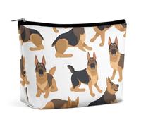 FZMVSQH German Shepherd Makeup Bag PU Leather Waterproof Travel Cosmetic Bag for Women Girl Wide-Open Zippered Pouch Portable Toiletry Bags Organizer Case Travel Essentials Toiletries Accessories
