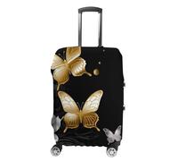FZMVSQH Gold White Butterflies Black Luggage Cover Travel Suitcase Covers for Luggage Elastic Carry on Luggage Covers for Suitcase Tsa Approved Washable Luggage Sleeve Protector Fits 18-32 Inch, style