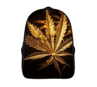 FZMVSQH Golden Cannabis Black Backpacks for Women 16 Inch Laptop Backpack Casual Daypack Waterproof Travel Rucksack College Bag Lightweight Bookbag for Business Hiking Camping