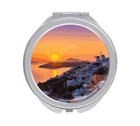 FZMVSQH Greece Island Sunset Landscape Compact Mirror 1x/2x Magnification Round Travel Makeup Mirror Double Sided Portable Handheld Mirrrors for Pocket Purse Travel Essentials Gift for Women Girl