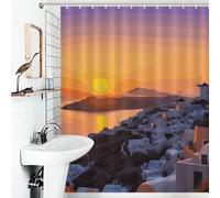 FZMVSQH Greece Island Sunset Landscape Shower Curtain for Bathroom Bathtub Waterproof Bath Curtain with 12 Hooks 7 Metal Grommets Machine Washable Polyester Window & Door Curtains Room Divider Decor