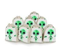FZMVSQH Green Alien 8 PCS Cotton Drawstring Bags Reusable Muslin Bags Natural Cotton Bag with Drawstring Small Jewelry Pouch for Party Wedding Fabric Gift Bag for Spice Herb Candy Soap