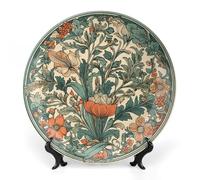 FZMVSQH Green Floral Pattern Bone China Decorative Plate 6inch Ceramic Dinner Plates with Display Stand Decorative Plates for Display Porcelain Plate for Wall Hanging Personalized China Dinnerware