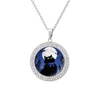 FZMVSQH Halloween Black Cat Diamond Necklace for Women Girlfriend 20" Chain Hypoallergenic Jewelry Memorial Couple Necklace Custom Photo Pendant Necklaces Birthday Anniversary Romantic Gift for Her