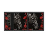 FZMVSQH Horse Red Rose Mens Trifold Wallet Minimalist Wallet for Men, Rfid Blocking Wallets, 8 Credit Card Holder 1 Note Pocket Coin Pocket & Id Window, Slim Velcro Tri Fold Wallets