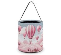 FZMVSQH Hot Air Balloon Halloween Trick Or Treat Bag with Handle | Candy Bucket, 8x8in, Black Liner, Foldable Goody Shopping Tote, Easter Egg Hunt Basket, Reusable Holiday Party Favor Gift Bag