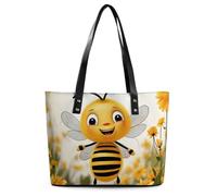 FZMVSQH Leather Cute Bees Daisy Flower Tote Bag Purse with Pockets Zippers Casual Totes Handbag for Women Top Handle Satchels for Work Beach Gym Shop