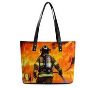 FZMVSQH Leather Firefighter Fireman Flame Tote Bag Purse with Pockets Zippers Casual Totes Handbag for Women Top Handle Satchels for Work Beach Gym Shop
