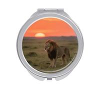 FZMVSQH Lion on African Savannah Compact Mirror 1x/2x Magnification Round Travel Makeup Mirror Double Sided Portable Handheld Mirrrors for Pocket Purse Travel Essentials Gift for Women Girl