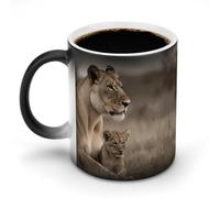 FZMVSQH Lioness with Cub Magic Coffee Mug Cups Personalized Color Changing Mug Heat Sensitive Heat Changing Coffee Mugs with Handle 11 Oz Mugs Funny Ceramic Cup for Tea/Latte/Milk/Cocoa