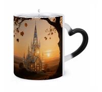 FZMVSQH Magic Coffee Mug Cups Personalized Amber Castle Scenery Color Changing Mug Heat Sensitive Heat Changing Coffee Mugs with Handle 11 Oz Mugs Funny Ceramic Cup for Tea/Latte/Milk/Cocoa