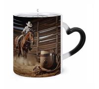 FZMVSQH Magic Coffee Mug Cups Personalized American West Rodeo Color Changing Mug Heat Sensitive Heat Changing Coffee Mugs with Handle 11 Oz Mugs Funny Ceramic Cup for Tea/Latte/Milk/Cocoa