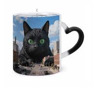 FZMVSQH Magic Coffee Mug Cups Personalized Black Cat Giant City Color Changing Mug Heat Sensitive Heat Changing Coffee Mugs with Handle 11 Oz Mugs Funny Ceramic Cup for Tea/Latte/Milk/Cocoa
